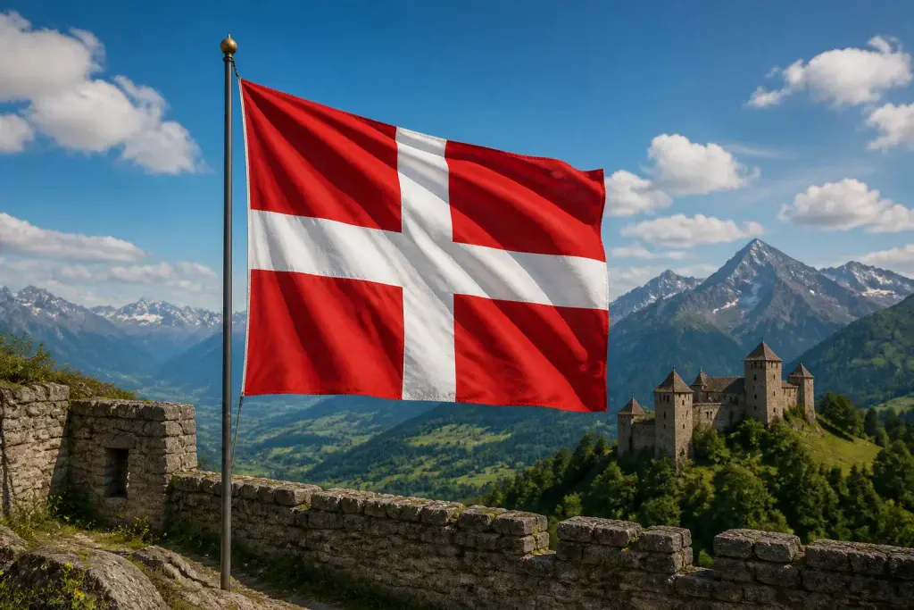 Drapeau de savoie majestueux dans les alpes