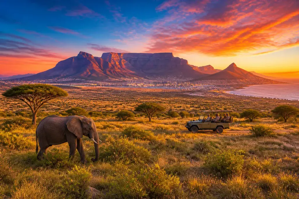 Safari au coucher du soleil en afrique du sud