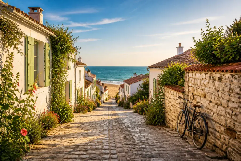 Rue de village pittoresque sur lile de re