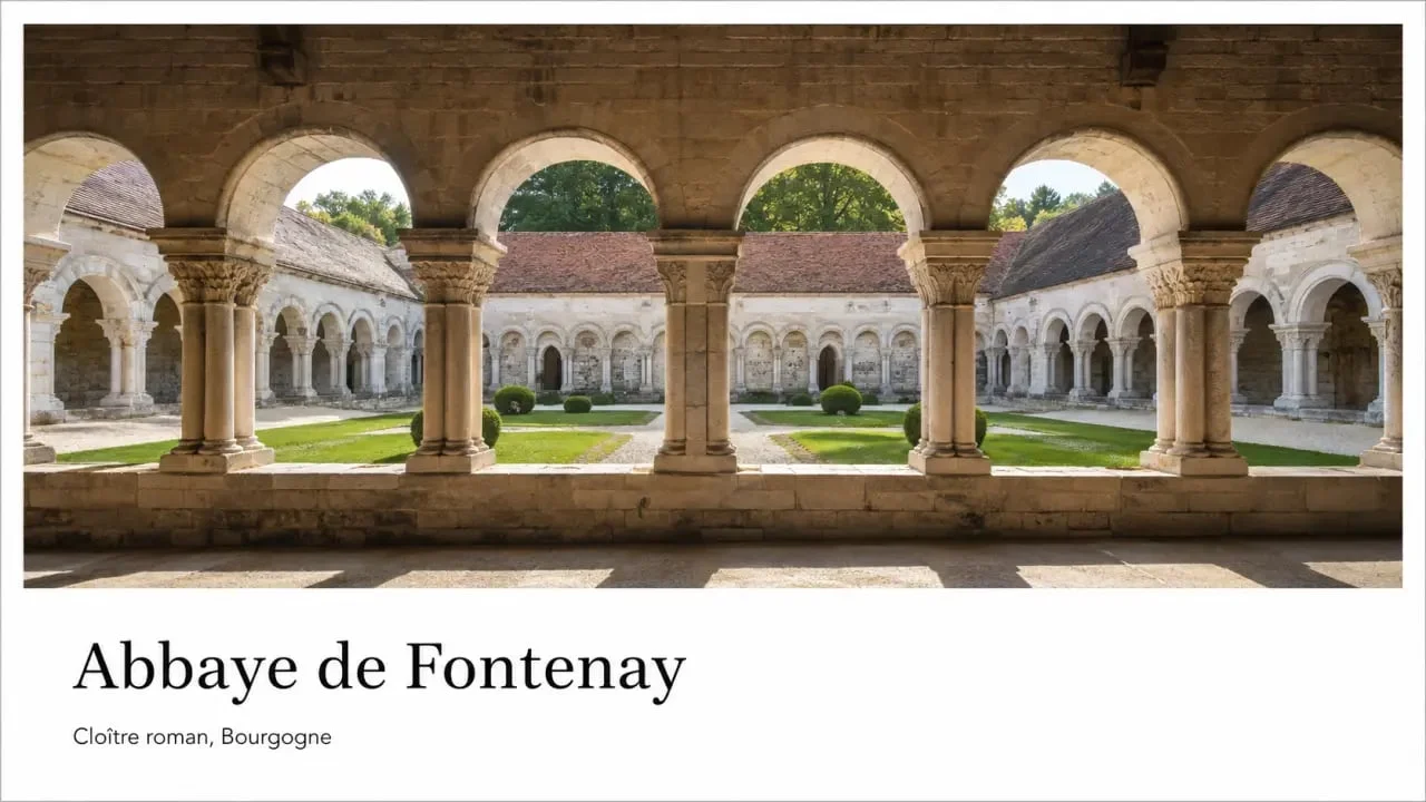Abbaye de Fontenay Bourgogne : cloître roman et jardin central de l’abbaye